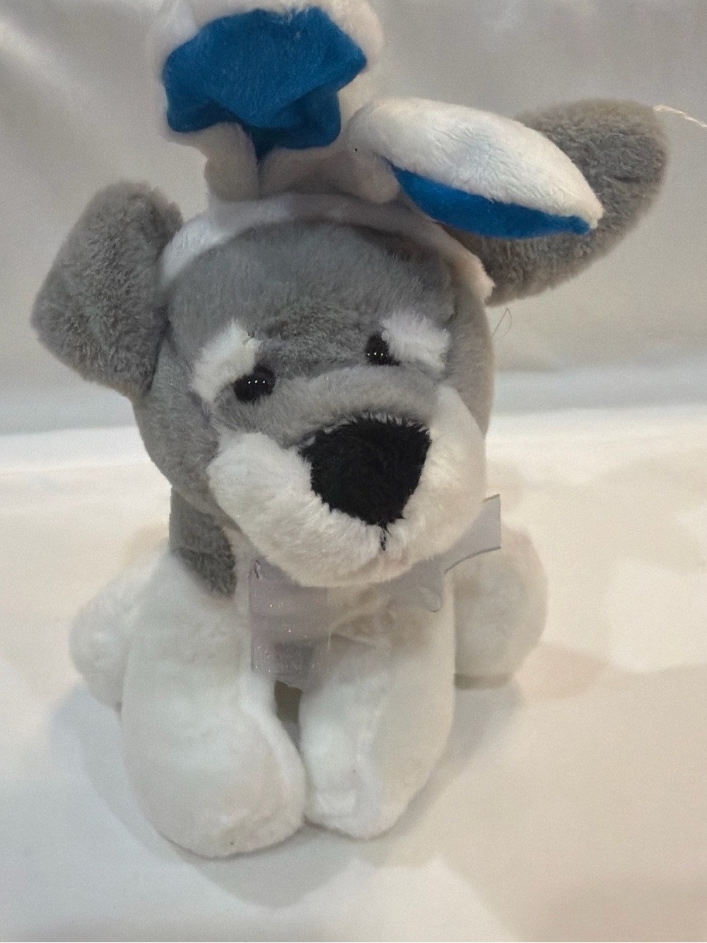Dan Dee Plush Grey & White Dog Plush Toy with Blue Accent